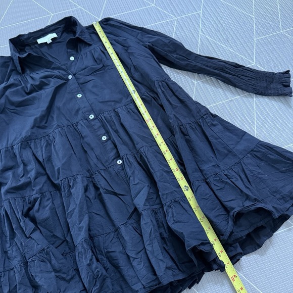 PINCH Button Down Shirt Dress M Black Tiered A-line Long Sleeve Boho - Picture 5 of 6